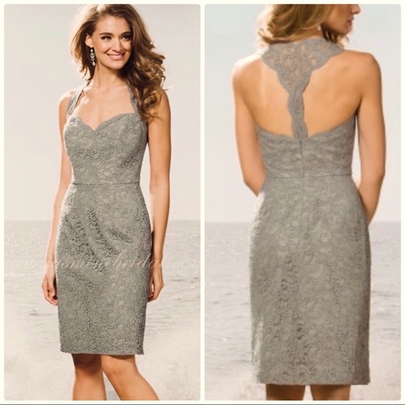 Belsoie Dresses & Skirts - Silver Lace Halter Knee Length